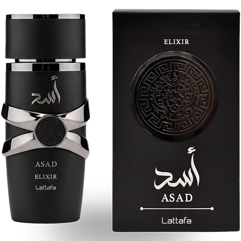 Lattafa Perfume Asad Elixir EDP en spray para hombre, 100 ml (3.4 oz).